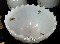 3 Antique 1910 Jefferson Paneled Milk Glass Dome Crenelated Pendant Light Shade