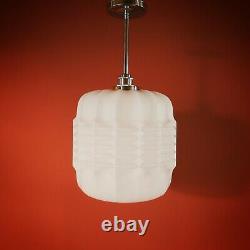 3 Available Vintage Brutalist White Opaline Milk Glass Pendant Ceiling Light