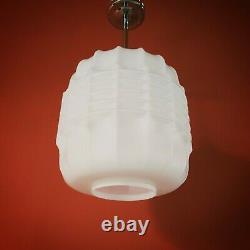 3 Available Vintage Brutalist White Opaline Milk Glass Pendant Ceiling Light