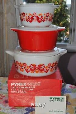 3 BOXES Vintage Pyrex #480-45 Friendship-Set of 3 Casserole Dishes & Covers/BOX