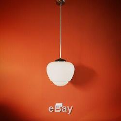 3 Large Vintage Czech School White Glass Pendant Lights Opaline Milk Glass Globe