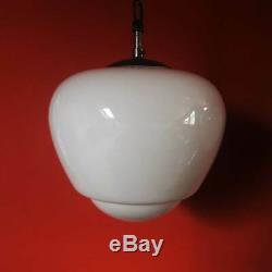 3 Large Vintage Czech School White Glass Pendant Lights Opaline Milk Glass Globe