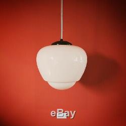 3 Large Vintage Czech School White Glass Pendant Lights Opaline Milk Glass Globe