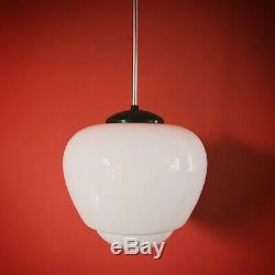 3 Large Vintage Czech School White Glass Pendant Lights Opaline Milk Glass Globe