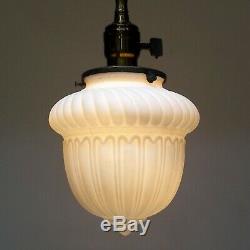 3 MATCHING Antique Victorian Satin Milk Glass Globe Brass Ceiling Pendant Lights