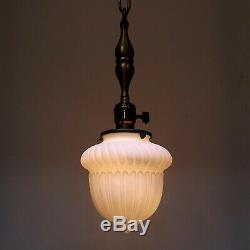 3 MATCHING Antique Victorian Satin Milk Glass Globe Brass Ceiling Pendant Lights