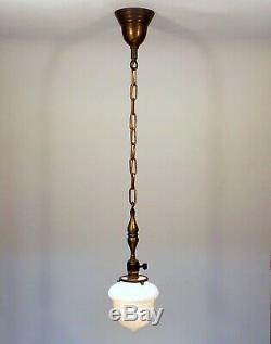 3 MATCHING Antique Victorian Satin Milk Glass Globe Brass Ceiling Pendant Lights