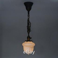 3 MATCHING Antique Victorian Satin Milk Glass Globe Brass Ceiling Pendant Lights