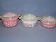 3 Pyrex Pink White Gooseberry Round Casseroles Servers Withlids 473/472/471