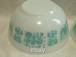 3 Pyrex Amish Butterprint Mixing Bowls 401 402 403 Turquoise White Exc