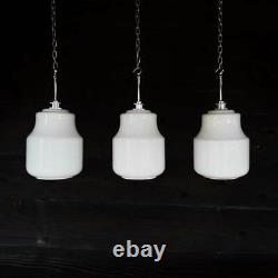 3 Vintage Czech School White Glass Pendant Lights Opaline Milk Glass Globe