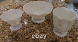 3 Vintage Indiana Colony HARVEST GRAPE Milk Glass Pedestal Compotes. (3 SIZES)