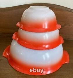 3 Vintage MCM Retro Glasbake Red/Orange and White Milk glass Bowl Set