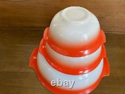 3 Vintage MCM Retro Glasbake Red/Orange and White Milk glass Bowl Set