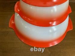 3 Vintage MCM Retro Glasbake Red/Orange and White Milk glass Bowl Set