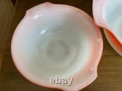 3 Vintage MCM Retro Glasbake Red/Orange and White Milk glass Bowl Set