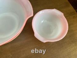 3 Vintage MCM Retro Glasbake Red/Orange and White Milk glass Bowl Set