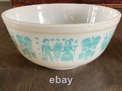 3 Vintage PYREX Amish Butterprint Turquoise On White Nesting Bowls #401 402 403