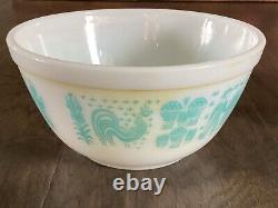 3 Vintage PYREX Amish Butterprint Turquoise On White Nesting Bowls #401 402 403