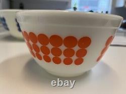 3 Vintage Pyrex Polka Dot Nesting Mixing Bowls 401 402 403 404 milk glass