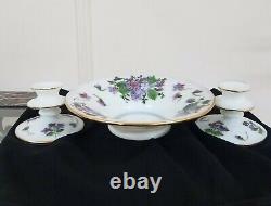 3 piece Consolidated console set Catalonia violets Bowl Candlesticks Milk Glass