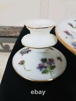 3 piece Consolidated console set Catalonia violets Bowl Candlesticks Milk Glass