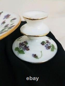 3 piece Consolidated console set Catalonia violets Bowl Candlesticks Milk Glass