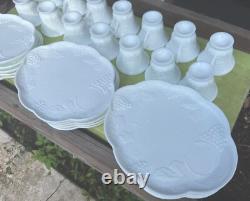 30 Pieces Milk Glass Grapes Leaves 14 Tea Cups 16 Plates Original Beautiful
