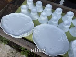 30 Pieces Milk Glass Grapes Leaves 14 Tea Cups 16 Plates Original Beautiful