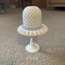 3pc FENTON MILK GLASS HOBNAIL PEDESTAL FAIRY LAMP LIGHT