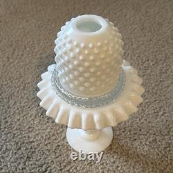 3pc FENTON MILK GLASS HOBNAIL PEDESTAL FAIRY LAMP LIGHT