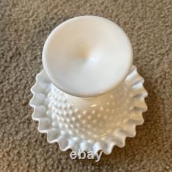 3pc FENTON MILK GLASS HOBNAIL PEDESTAL FAIRY LAMP LIGHT
