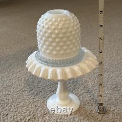 3pc FENTON MILK GLASS HOBNAIL PEDESTAL FAIRY LAMP LIGHT