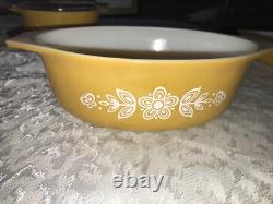 3pc PYREX 933 043 with Lid & 473 BUTTERFLY GOLD Milk Glass CASSEROLE Set YELLOW