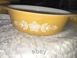 3pc PYREX 933 043 with Lid & 473 BUTTERFLY GOLD Milk Glass CASSEROLE Set YELLOW