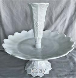 3pc Westmoreland Epergne Paneled Grape 14 tall Milk White Glass Vase Pedestal
