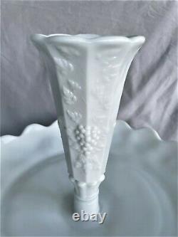 3pc Westmoreland Epergne Paneled Grape 14 tall Milk White Glass Vase Pedestal