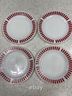 4 Hazel Atlas Milk Glass Red Candy Stripe 9 inch Plates