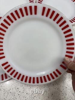 4 Hazel Atlas Milk Glass Red Candy Stripe 9 inch Plates
