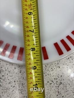 4 Hazel Atlas Milk Glass Red Candy Stripe 9 inch Plates