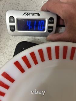 4 Hazel Atlas Milk Glass Red Candy Stripe 9 inch Plates