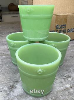 4 Martha Stewart by Mail LE Smith Jadeite Green Glass Oak Bucket Voltive Holders