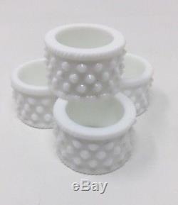 4 Milk Glass White Hobnail Napkin Rings from Fenton, excellent condition, RARE