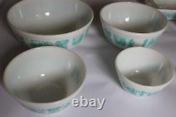 4 Pc Set Pyrex Amish Butterprint Mixing Bowls Turquoise White 401 402 403 404