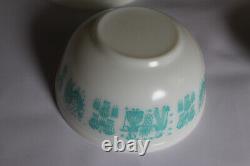 4 Pc Set Pyrex Amish Butterprint Mixing Bowls Turquoise White 401 402 403 404