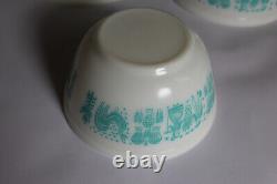 4 Pc Set Pyrex Amish Butterprint Mixing Bowls Turquoise White 401 402 403 404