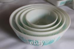 4 Pc Set Pyrex Amish Butterprint Mixing Bowls Turquoise White 401 402 403 404