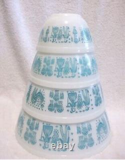 4 Pc Set Pyrex Amish Butterprint Mixing Bowls Turquoise White 401-404 Excellent