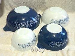 4 Pc Set Pyrex Colonial Mist Cinderella Mixing Bowls Blue White Flowers Exc