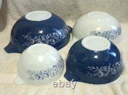 4 Pc Set Pyrex Colonial Mist Cinderella Mixing Bowls Blue White Flowers Exc